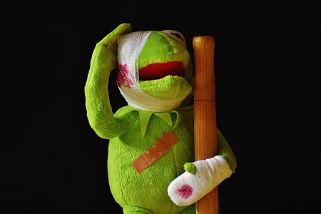 Kermit, zraněný, Oprava, asociace, zranění, krev, vycpané zvíře