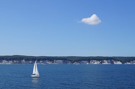 Rügen Adası, Baltık Denizi, yelkenli tekne, Yaz, mavi, gökyüzü, Göl