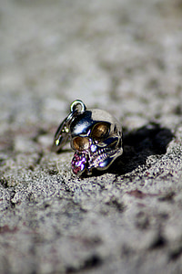 skull, jewelry, silver, rose, cool, metal, decoration