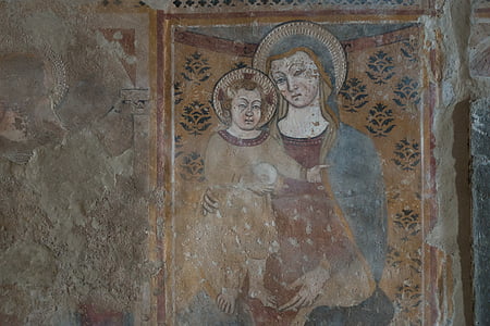 fresco, fresco schilderij, verse schilderij, buitenlucht, muurschildering, Madonna met kind, Nanni di pietro