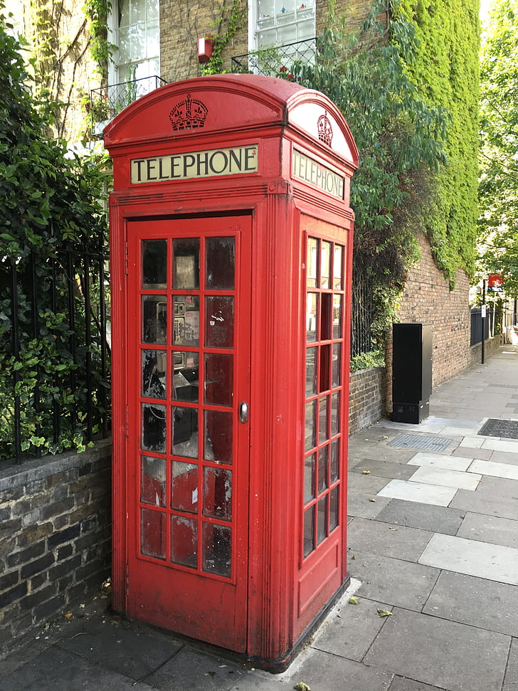 телефонна кабина, Великобритания, Англия, червен, телефон, класически, места на интереси