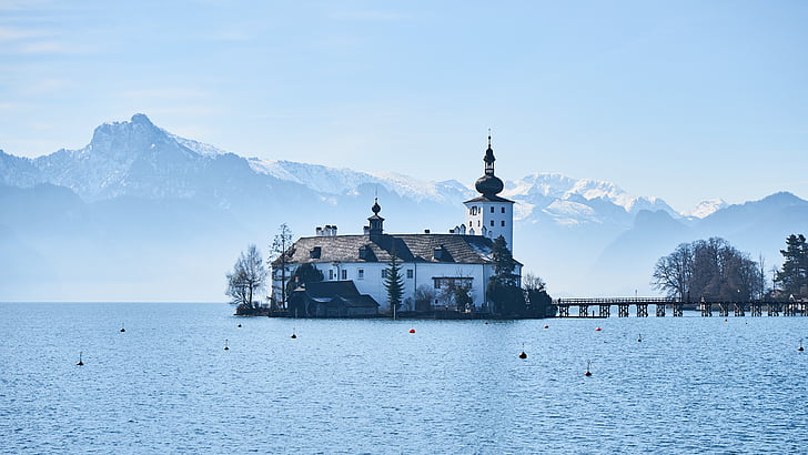 arquitectura, Austria, edificio, Lago, montaña, al aire libre, agua
