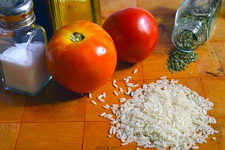 ryžių, pomidorų, Ispanijos maisto, ingredientai