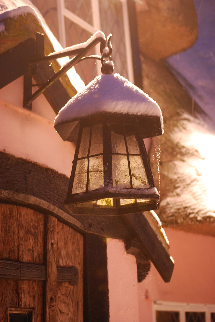 neige, lanterne, Christmas