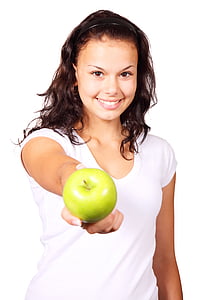 Jabłko, diety, palec, jedzenie, owoce, zielony, ręka