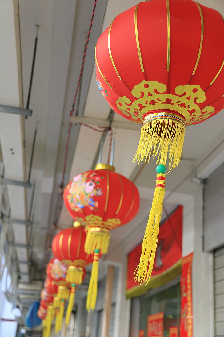 llanterna, xinès, vermell, decoració, tradicional, decoratius, disseny