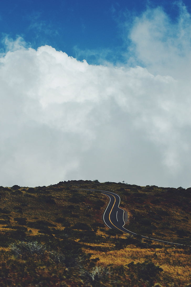 clouds, hill, road, travel