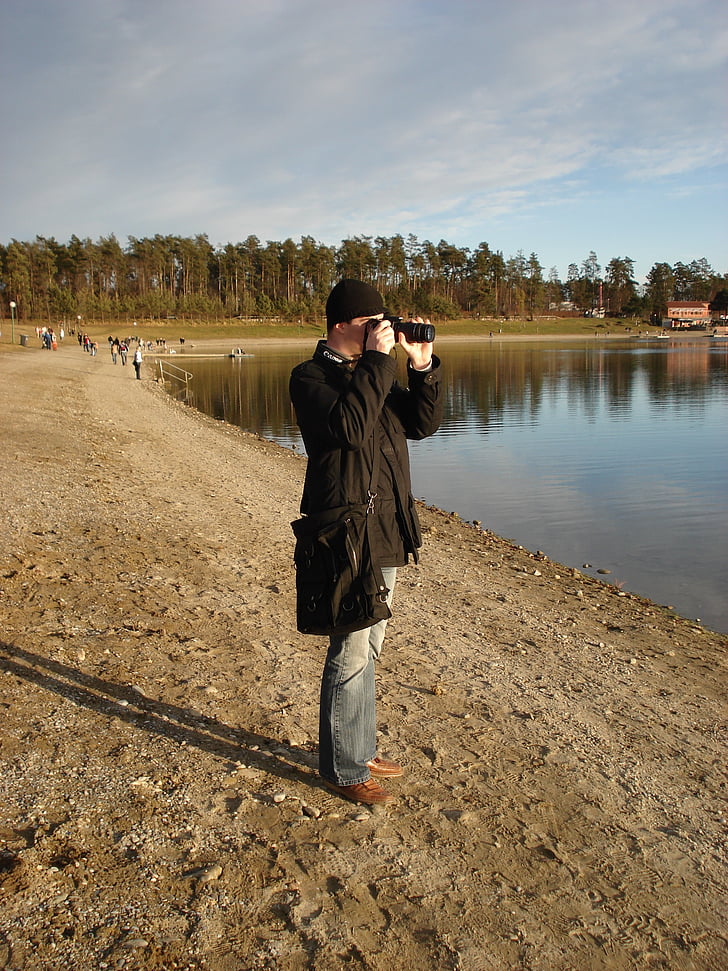 vyras, fotografas, ežeras, vienas asmuo, lauke, žmonės, vyrai