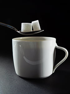 กาแฟ, น้ำตาล, น้ำตาลในกาแฟ, ถ้วย, หวาน, เครื่องดื่ม, คาเฟ่