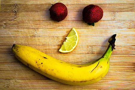 바나나, 딸기, 과일, 음식, 신선한, 건강 한, 유기