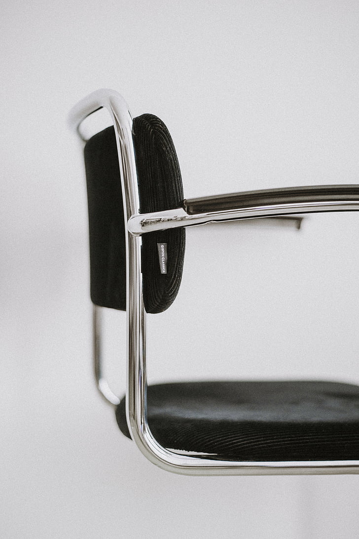 chair, black, white, steel, wall, black and white, closeup