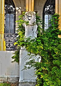 Είσοδος, Κήπος, Κάστρο, άγαλμα, φύλλα, πράσινο, Βοημία