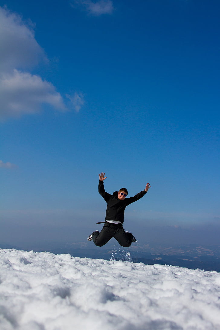 mountain, crazy, winter, relax, spring, snow, jumping