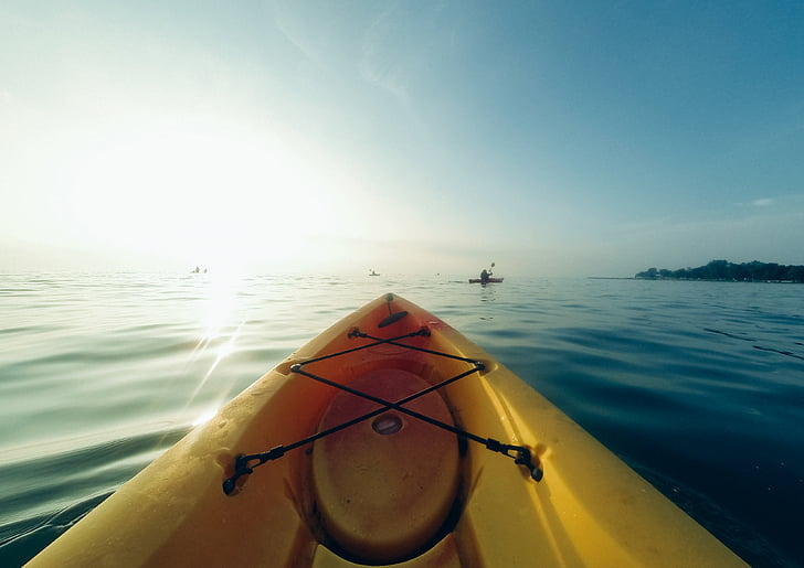 jaune, canoë, en journée, kayak, Lac, eau, Sunshine