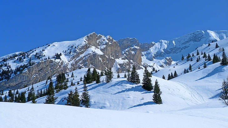krajobraz, Natura, zimowe, góry, Alpy, Snowy mountain, piesze wycieczki