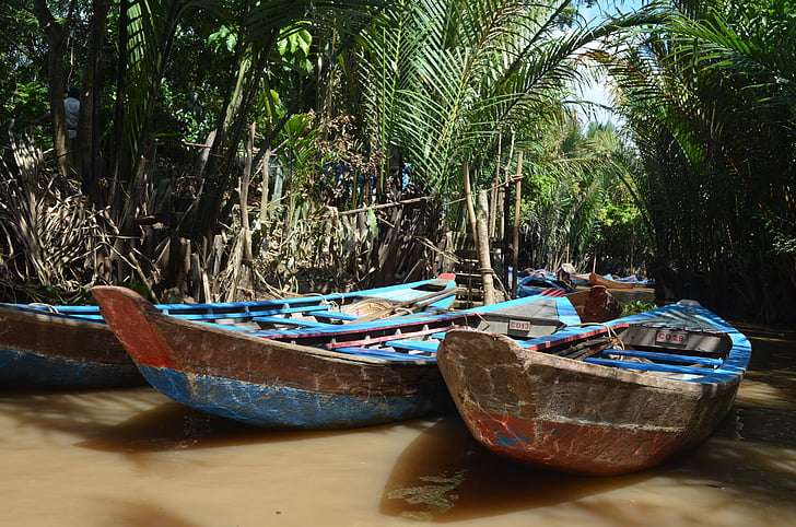boat, sampan, travel, vietnam, river, transportation, asian
