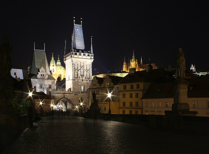 Praha, malam, Menara, Jembatan
