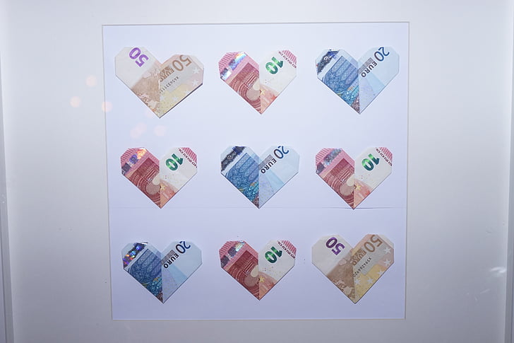 bankas piezīmes, herzchen, nauda, dāvana, eiro, ideja, dāvanu idejas