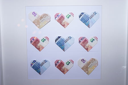 billet de banque, Herzchen, argent, cadeau, Euro, idée, idées cadeaux