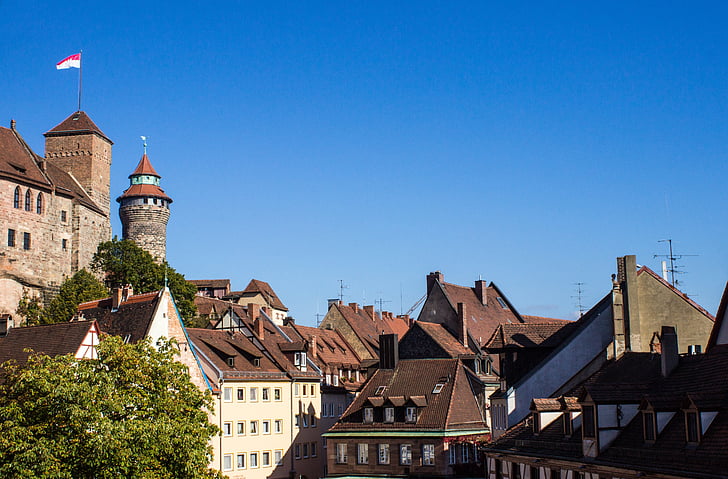 császári vár, Nürnberg, rácsos, kastély tornya, Burghof, sinwelturm, Castle
