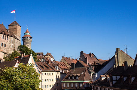 château impérial, Nuremberg, poutrelle, tour du château, Burghof, sinwelturm, Château