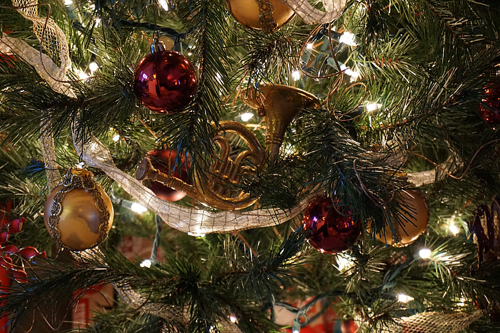 boom, Kerst, vakantie, decoratie, viering, rood, glanzend