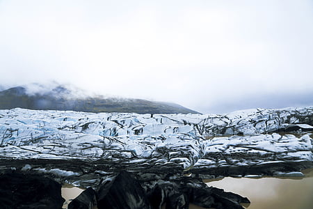 Glacier, i nærheden af, kroppen, vand, sne, kolde temperatur, vinter