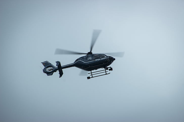 ヘリコプター, 警察, 空気, 警察のヘリコプター, 監視, 飛ぶ, 大気モニタリング