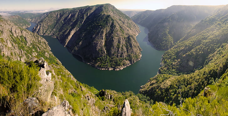 Ribeira sacra, sil kaňony, Ourense, Galicie, Španělsko, řeka, krajina