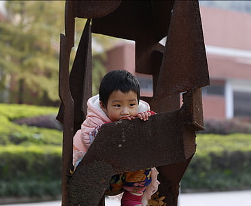 crianças, Chongqing, escultura, ferrugem