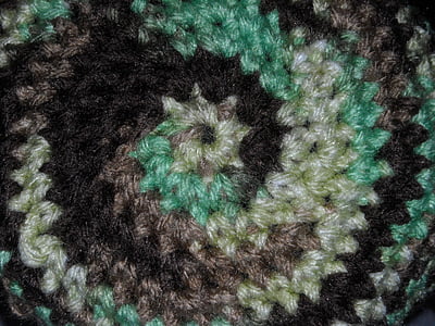 camouflage, circle, yarn, crochet, black, green, brown