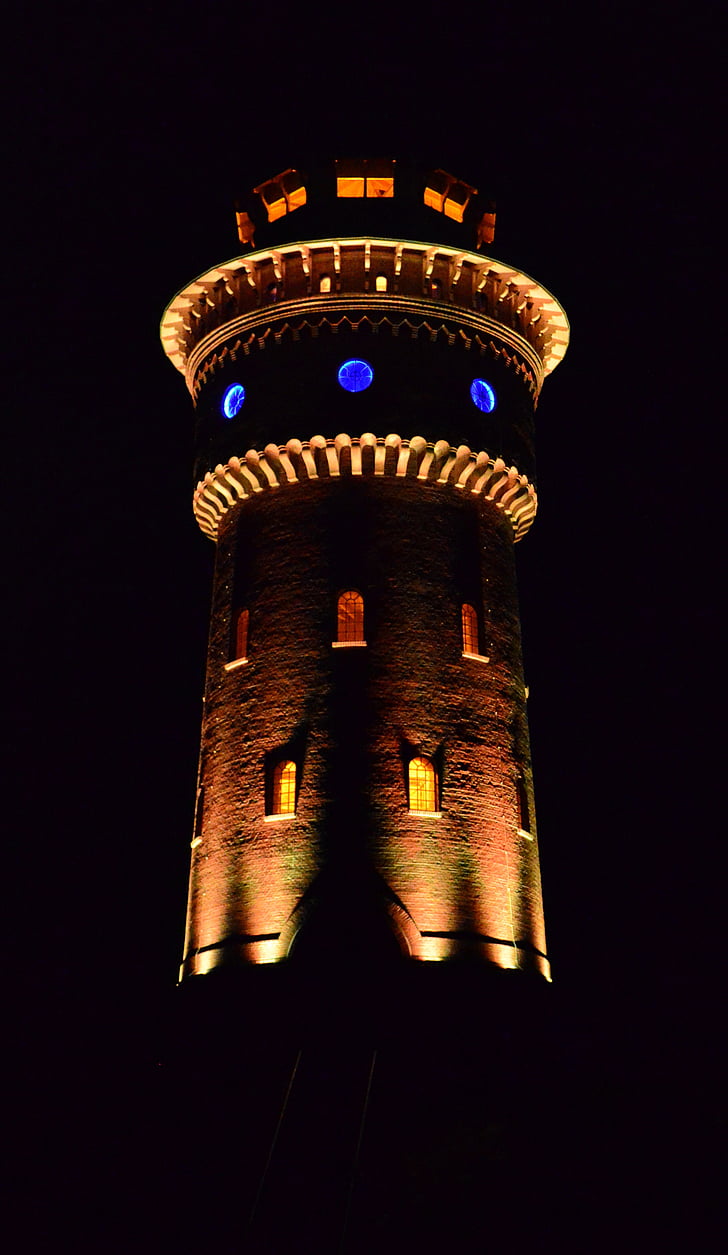 illuminazione a LED, Torre dell'acqua, Torre, Borkum, approvvigionamento idrico, immagazzinaggio dell'acqua, gioco di luci