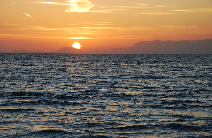 west, the sun, sunset, sea, evening, the coast