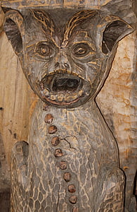 statue, wood, wooden sculpture, cat, woodcut, wooden, face