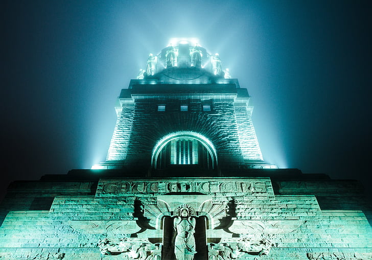 Völkerschlachtdenkmal, Leipzig, Saxe, brouillard, lieux d’intérêt, point de repère, attraction touristique