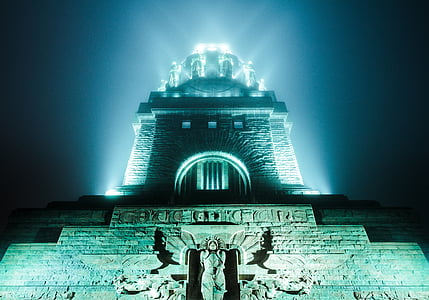 völkerschlachtdenkmal, 라이프치히, 색 소니, 안개, 관심사의 장소, 랜드마크, 관광 명소