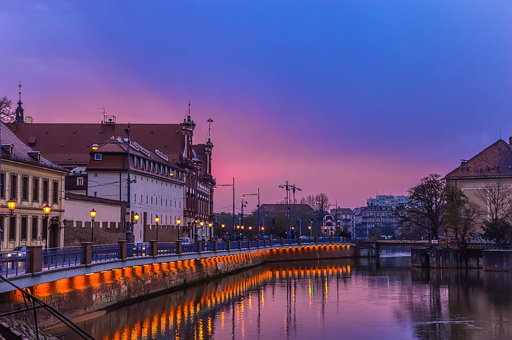 jesen, Stari grad, Poljska, Rijeka, uz rijeku, ulice, zalazak sunca