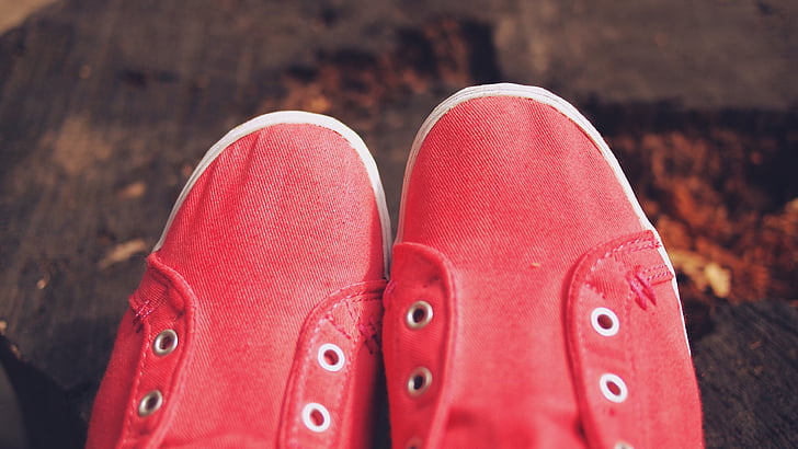closeup, foto, vermelho, tênis, -de-rosa, sapatos, moda