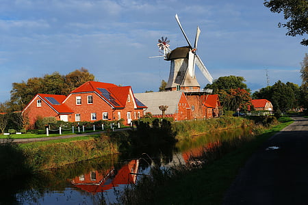 Windmühle, Wieke, Landschaft, Mühle, Ostfriesland, Himmel, Urlaub