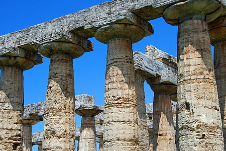 Paestum, Salerno, İtalya, Yunan tapınağı, sütunlar, Neptün Tapınağı, Magna grecia