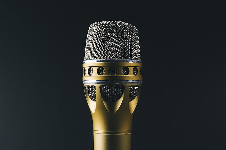 audio, klasik, emas, logam, mic, mikrofon, rekaman suara