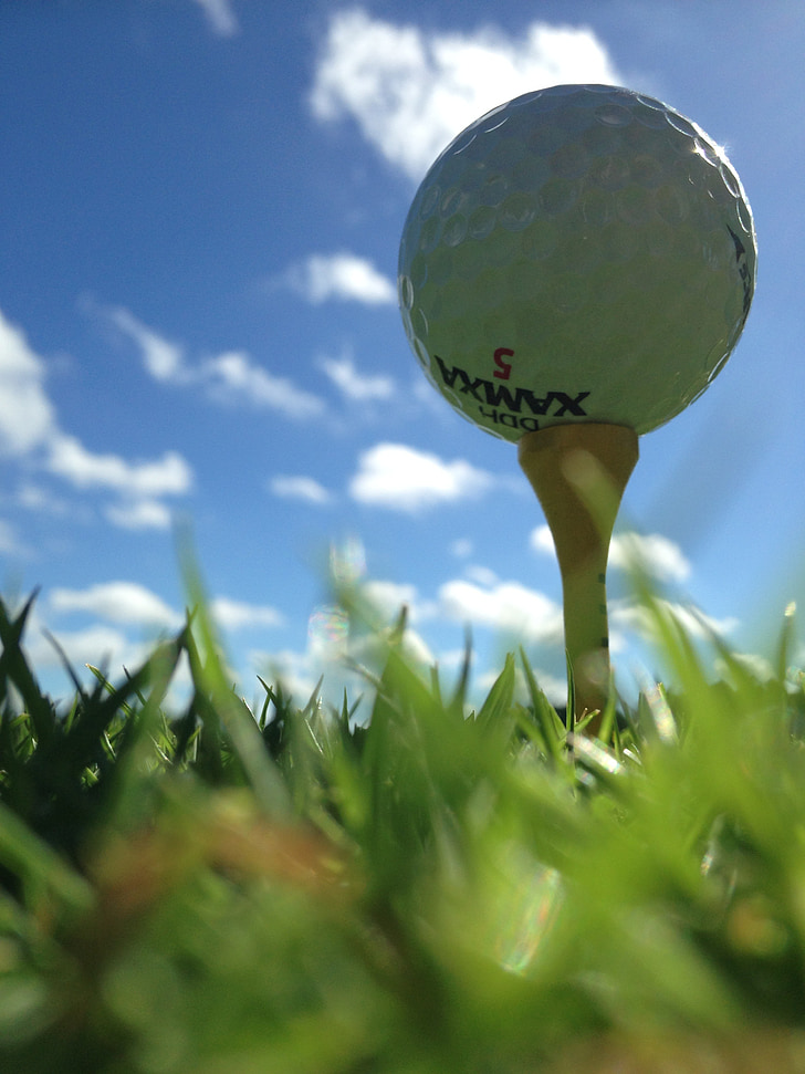 Golf, golfa bumbiņu, debesis, zāle, spēle