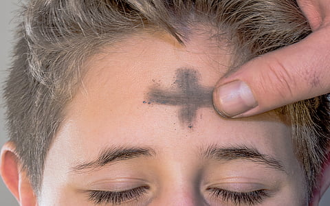 aschermittwoch, ash cross, sign of the cross, cross, forehead, religious, christian