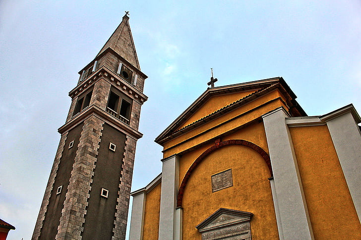 church, steeple, building, architecture, vrsar, croatia, hdr image