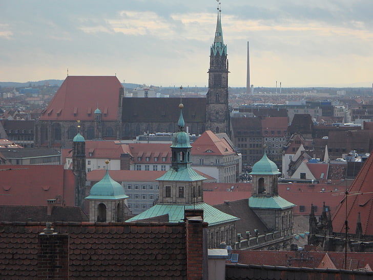 Norimberga, Outlook, tetti, vista della città, centro storico, Case, città