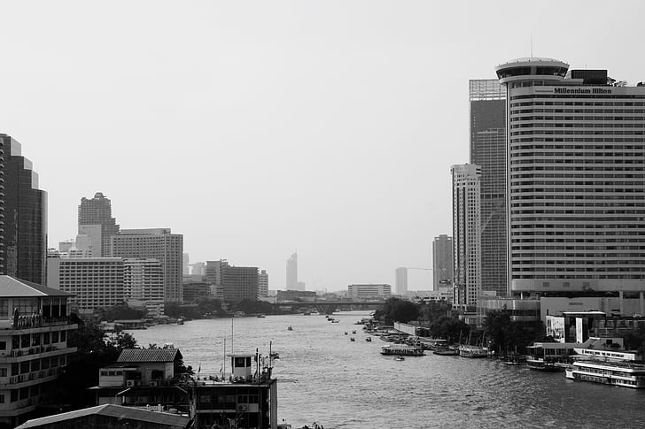 Bangkok, Thailand, skyskraper, elven, Asia, bygge, byen