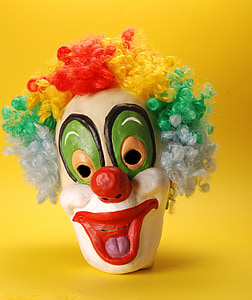 clown, mask, happy, face, makeup, colorful hair