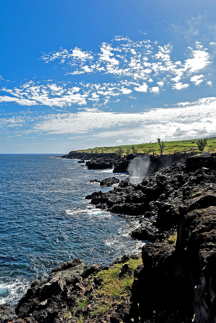 Reunion, Urwisko, wody, Natura, niebieski, Rock, niebo