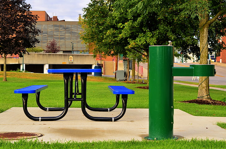 piknik, Meja, grafis, biru, hijau, modern, Taman