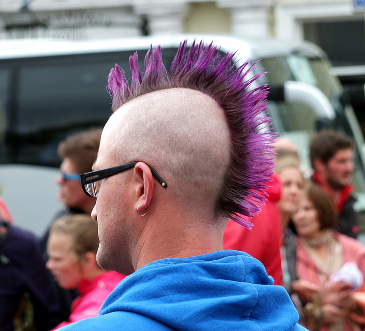 hairstyle, head, punk, human, violett, male, man